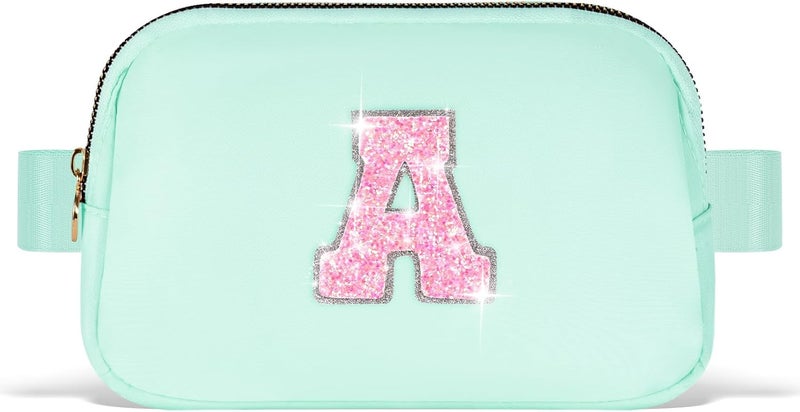 Uygafly Fanny Pack Belt Bag Crossbody Bags with Initials Letter Patch Trendy Stuff for Teens Cute Stuff Birthday Gifts for Teenager Girls | Light Green,Initial A - Image 1